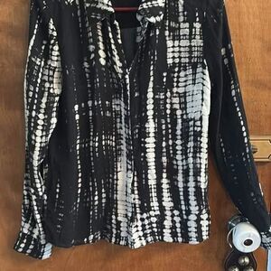 ALC Black and White 100% Silk Button Up Blouse